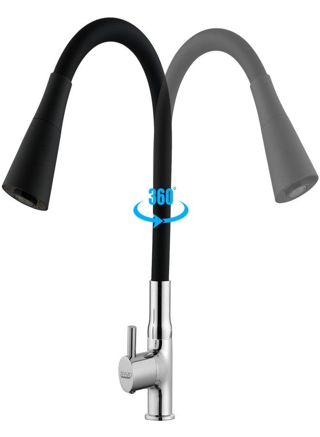 SPAZIO صنبور حوض المطبخ/حوض الغسيل/صنبور حوض الغسيل من النحاس الأصفر من SPAZIO Turbo، مزود بفوهة سيليكون سوداء مرنة قابلة للدوران 360 درجة ونمط تدفق مزدوج، ماء ساخن/بارد، مناسب لأحواض المطبخ وأحواض الغسيل، مطلي بالكروم. - Image 3